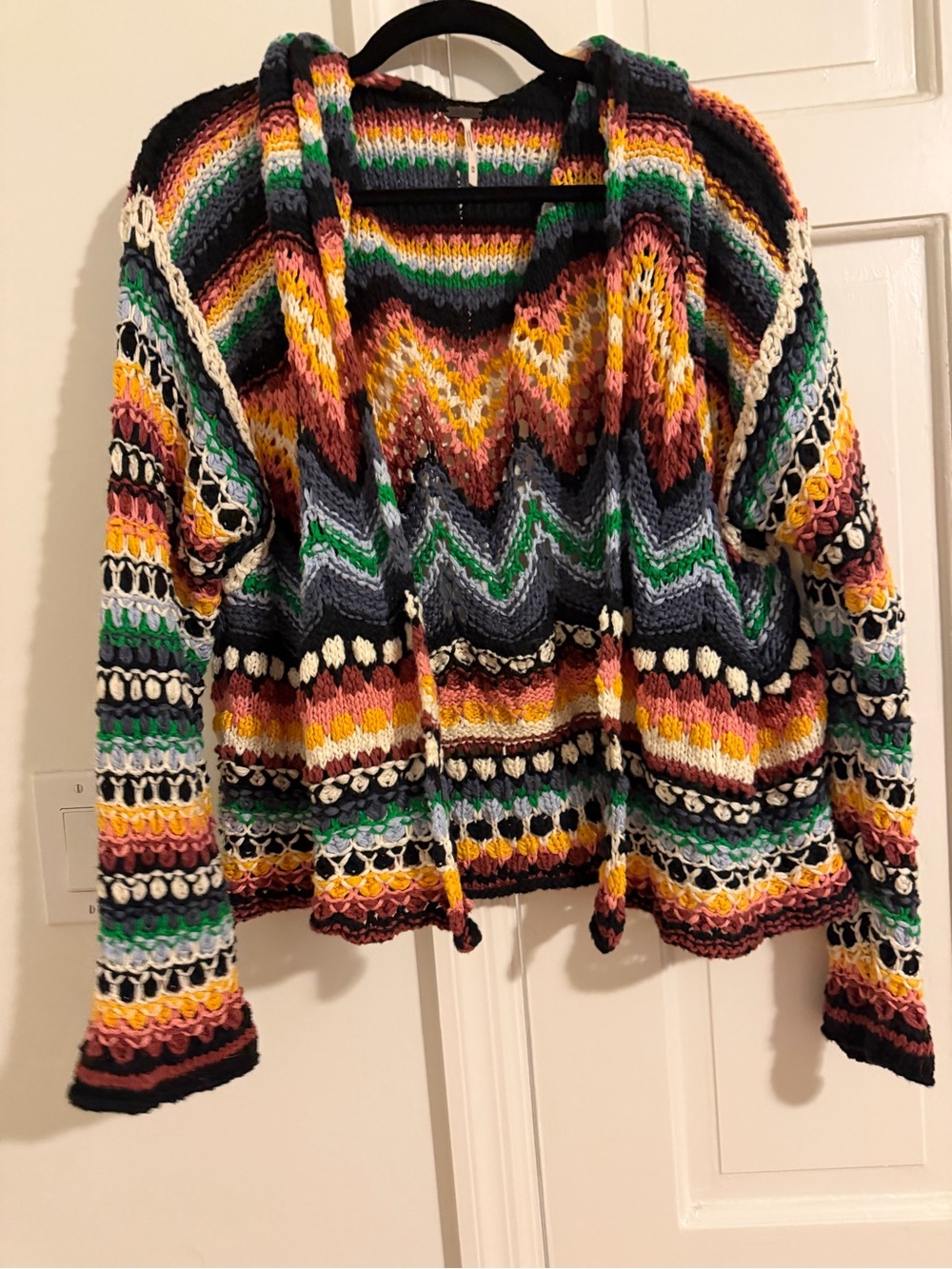 Multi-Color Crochet Knit Hooded Sweater - Women